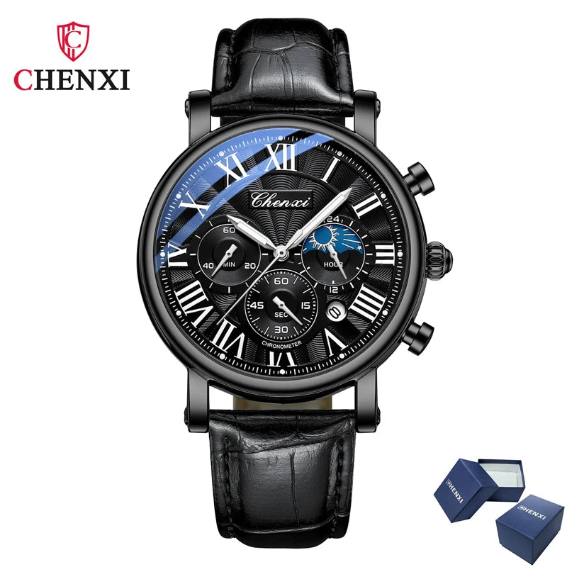 Men's Wrist Watch Leather strap, elegant Quartz machine