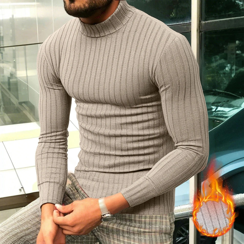 Men's Rollneck Sweater Pullover Knitted Casual  Tops Long Sleeve