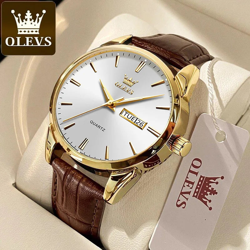 Classic Quartz Watch for Men Waterproof Leather Strap Calendar Sports Business Quartz Wristwatch