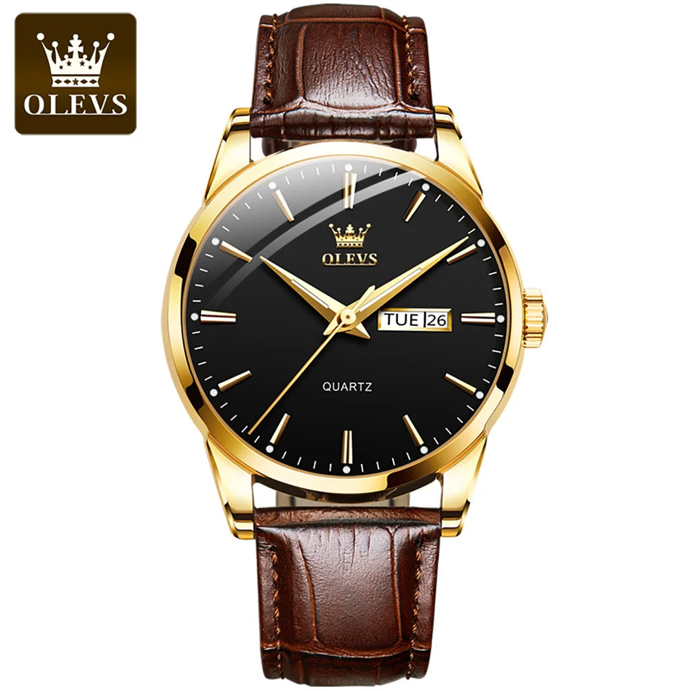 Classic Quartz Watch for Men Waterproof Leather Strap Calendar Sports Business Quartz Wristwatch