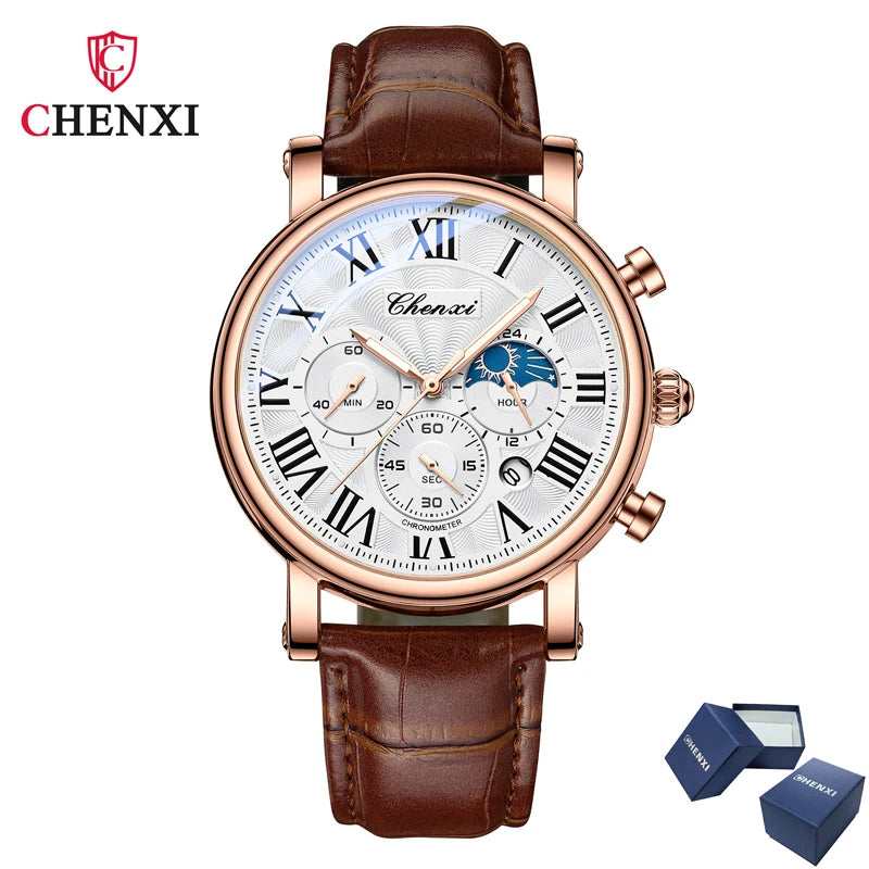 Men's Wrist Watch Leather strap, elegant Quartz machine