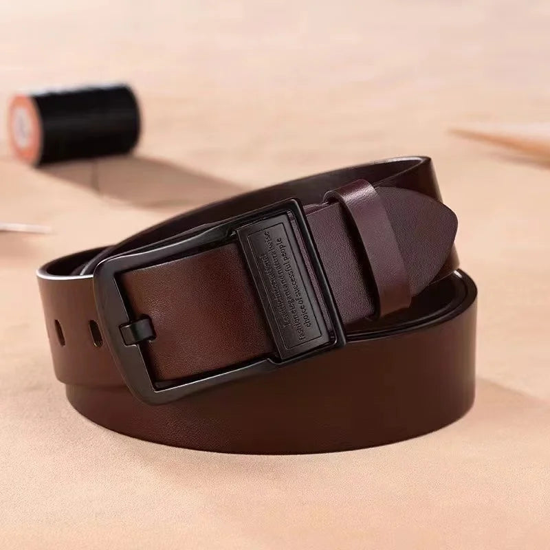 New men's leather belt with metal buckle