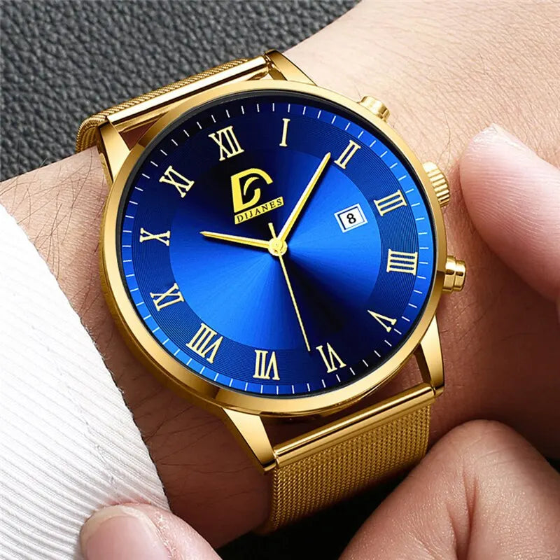 2 pcs kit with luxury watch with 18k gold plated chain