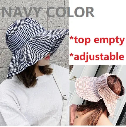 Women Sun Hat Ponytail Straw Wide Brim Visor Summer Cap Adjustable Sun Beach Foldable Hats