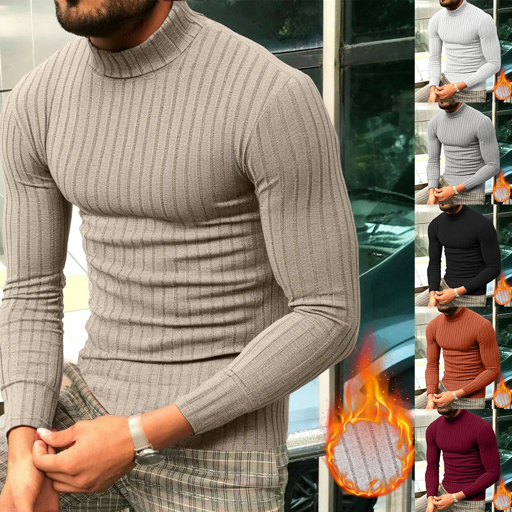 Men's Rollneck Sweater Pullover Knitted Casual  Tops Long Sleeve