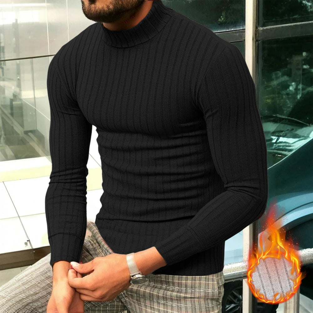 Men's Rollneck Sweater Pullover Knitted Casual  Tops Long Sleeve