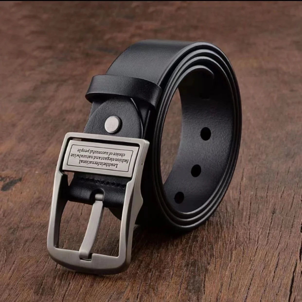 New men's leather belt with metal buckle