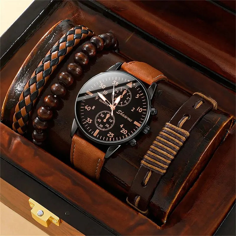 New luxury men's watch with leather set