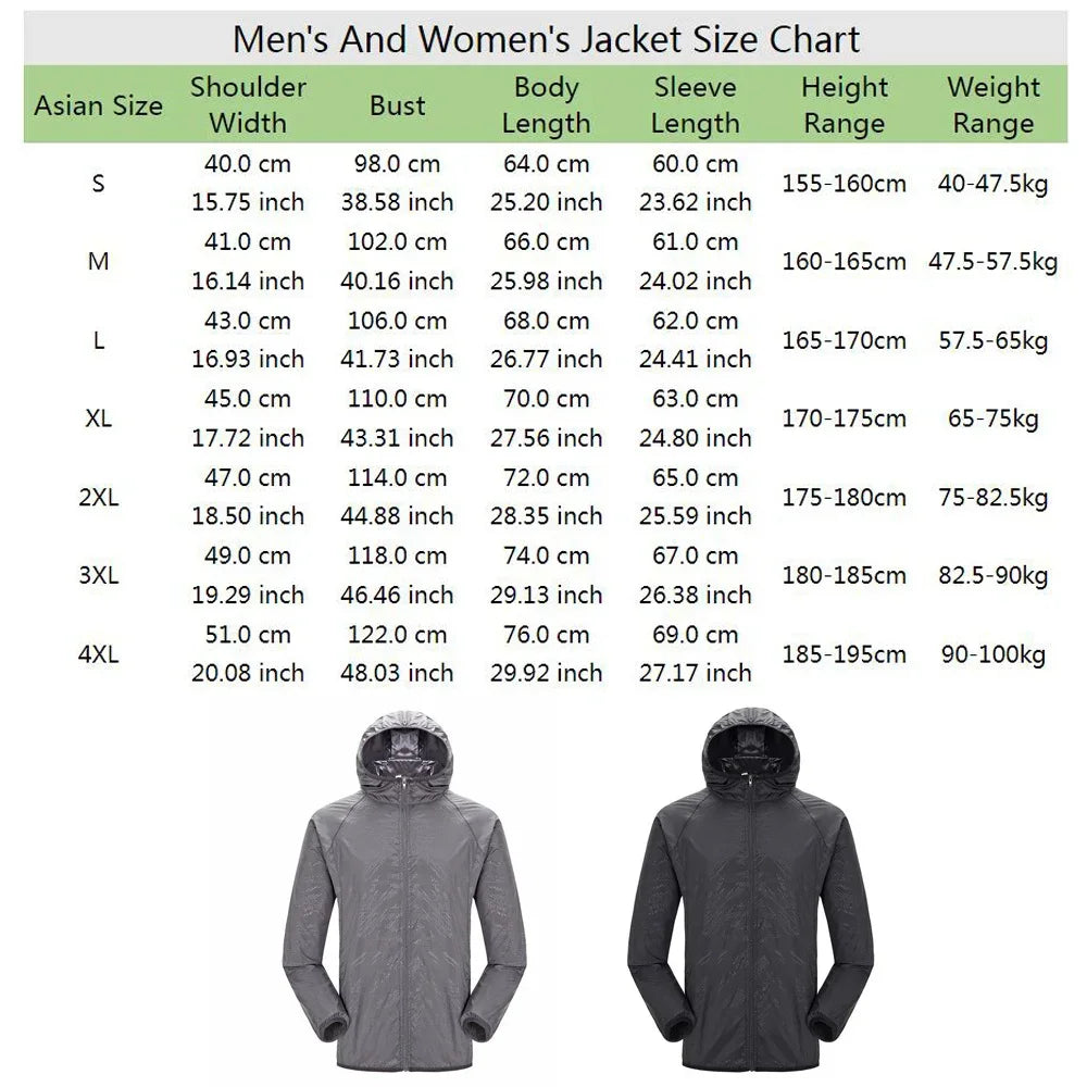 Waterproof Jacket for Men and Women UV Sun Protection Jacket