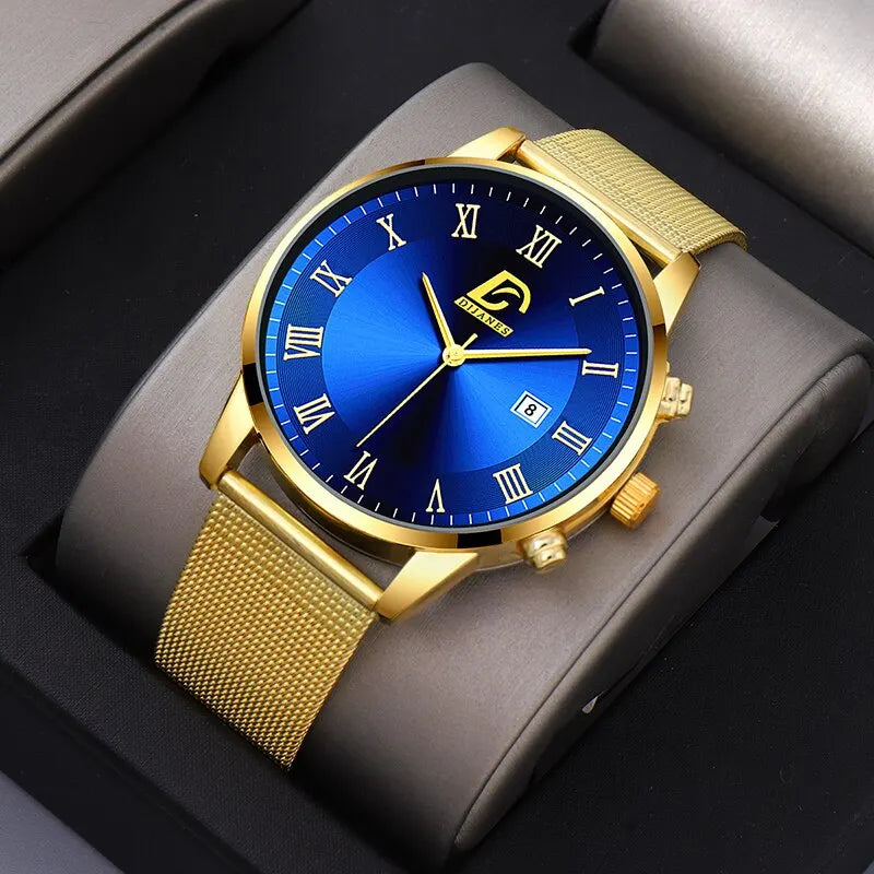 2 pcs kit with luxury watch with 18k gold plated chain