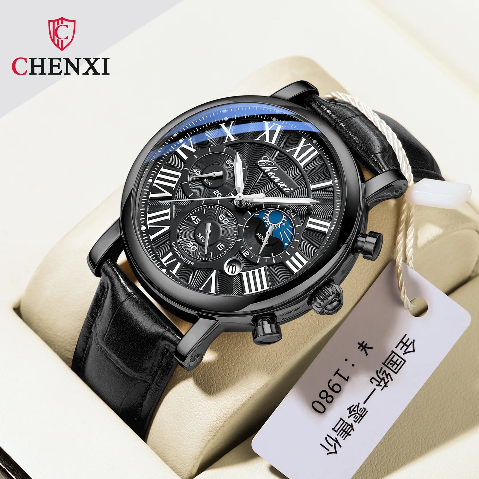 Men's Wrist Watch Leather strap, elegant Quartz machine