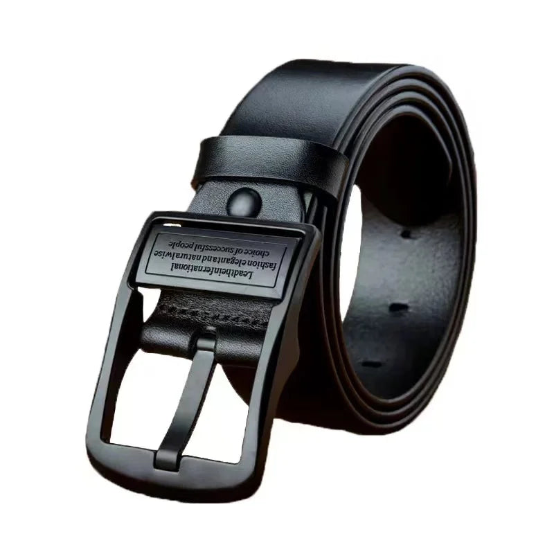 New men's leather belt with metal buckle