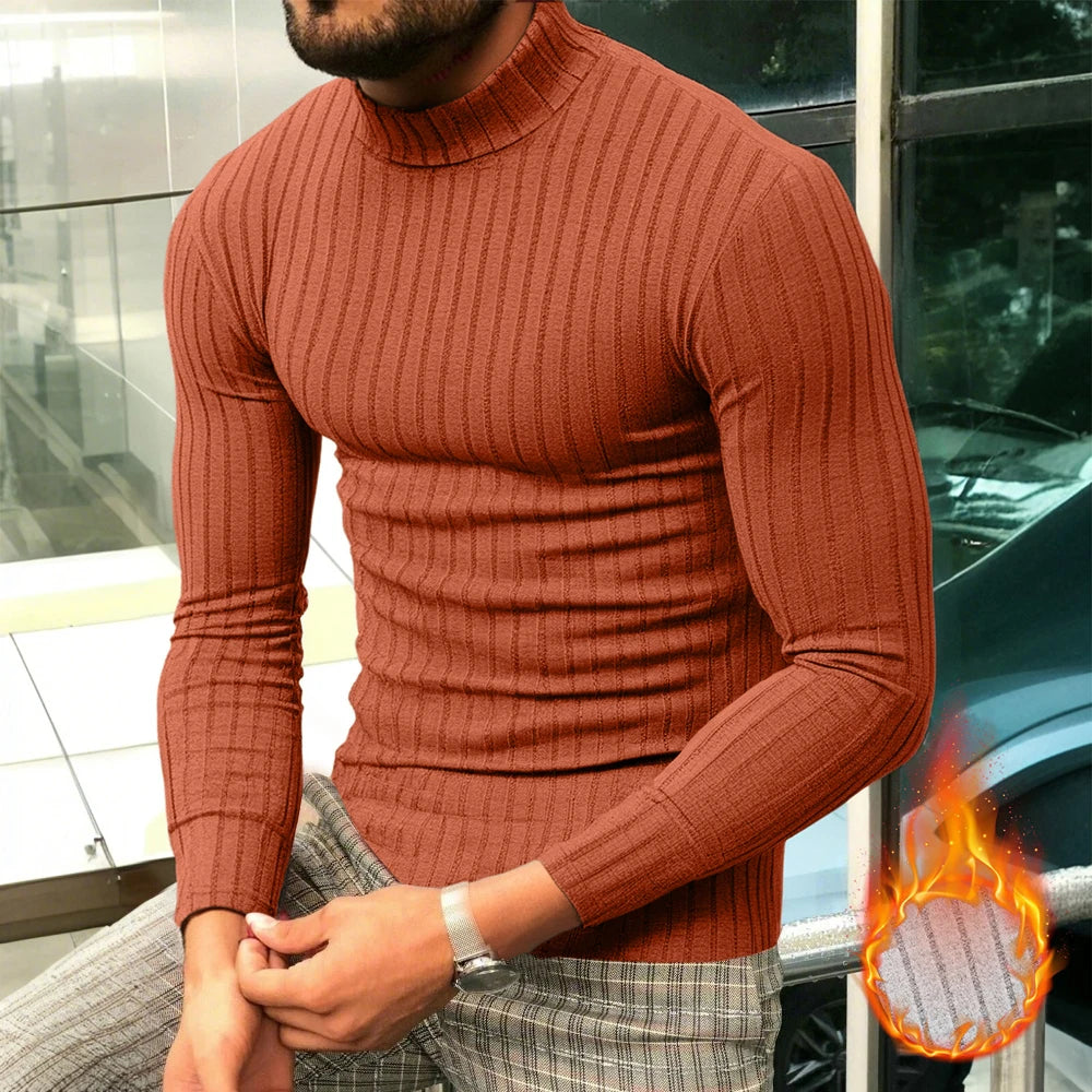 Men's Rollneck Sweater Pullover Knitted Casual  Tops Long Sleeve