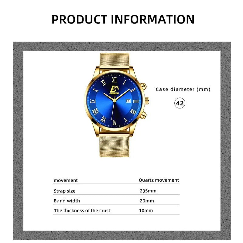 2 pcs kit with luxury watch with 18k gold plated chain