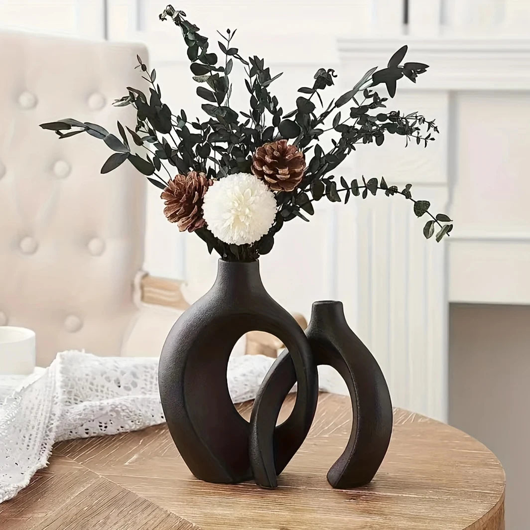 Nordic Modern Ceramic Vase Set of 2 Vases for Modern Home Decoration Flower Vases for Living Room Bookshelf