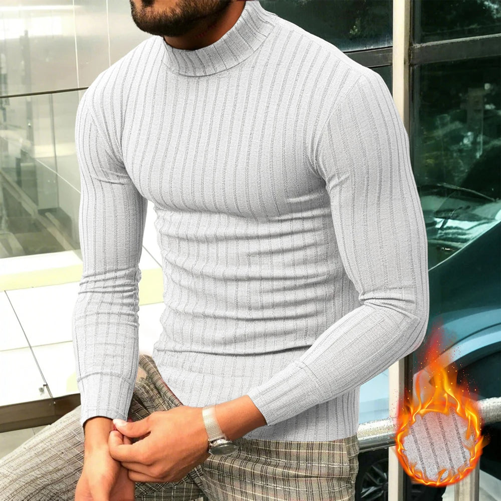 Men's Rollneck Sweater Pullover Knitted Casual  Tops Long Sleeve