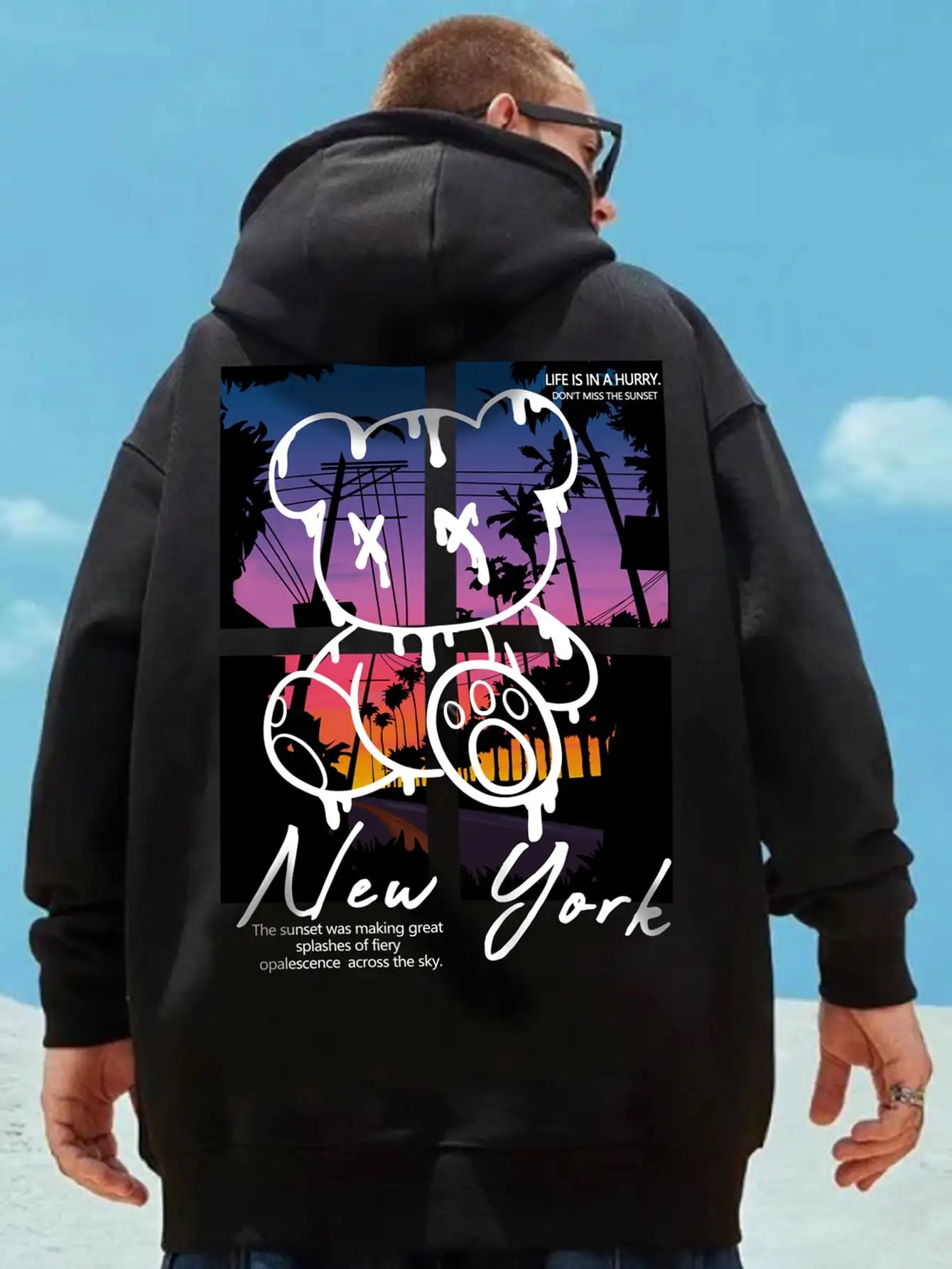 Oversize hoodie with colorful and lively prints hip hop