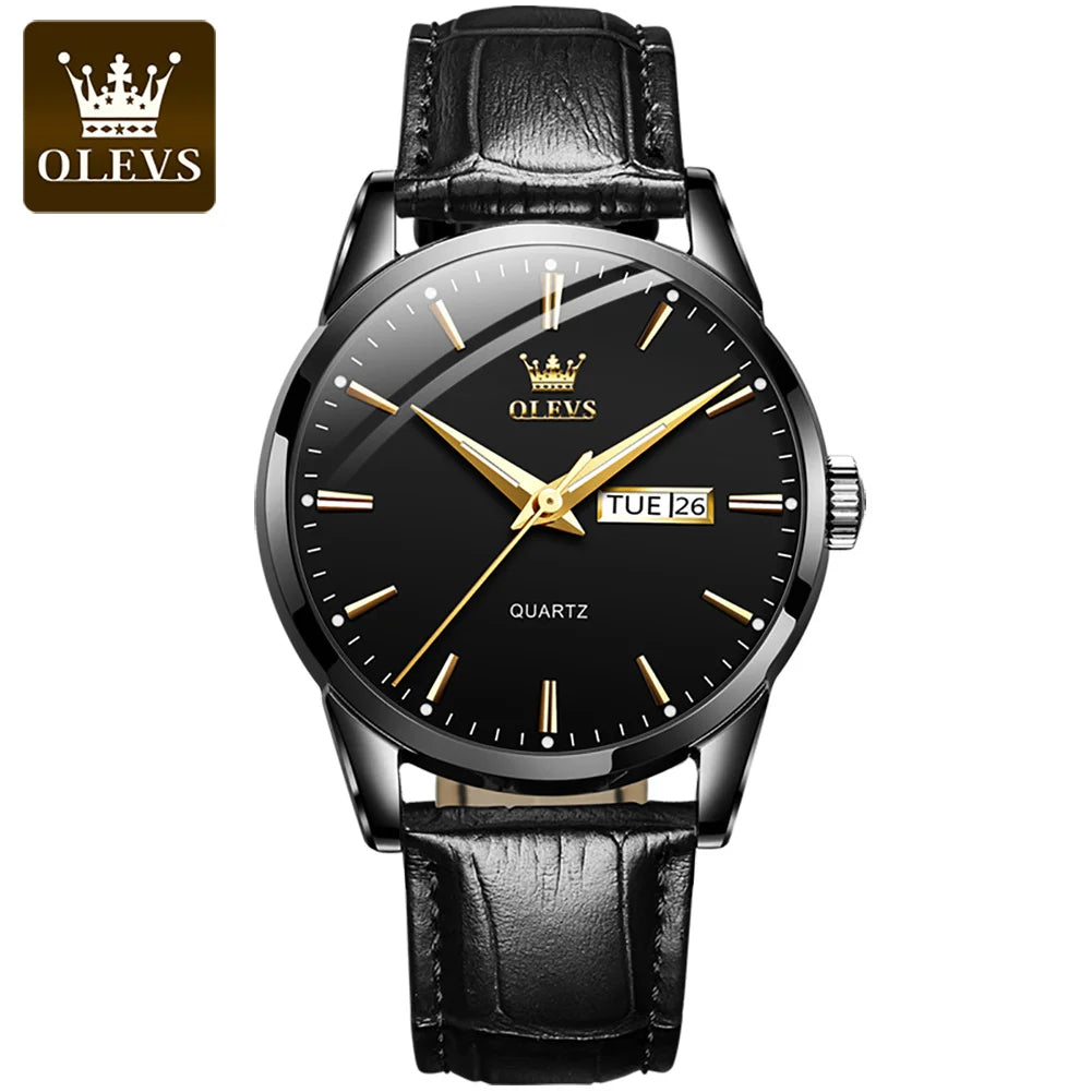 Classic Quartz Watch for Men Waterproof Leather Strap Calendar Sports Business Quartz Wristwatch