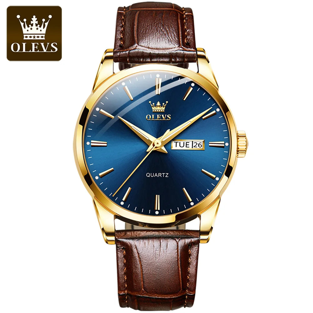 Classic Quartz Watch for Men Waterproof Leather Strap Calendar Sports Business Quartz Wristwatch