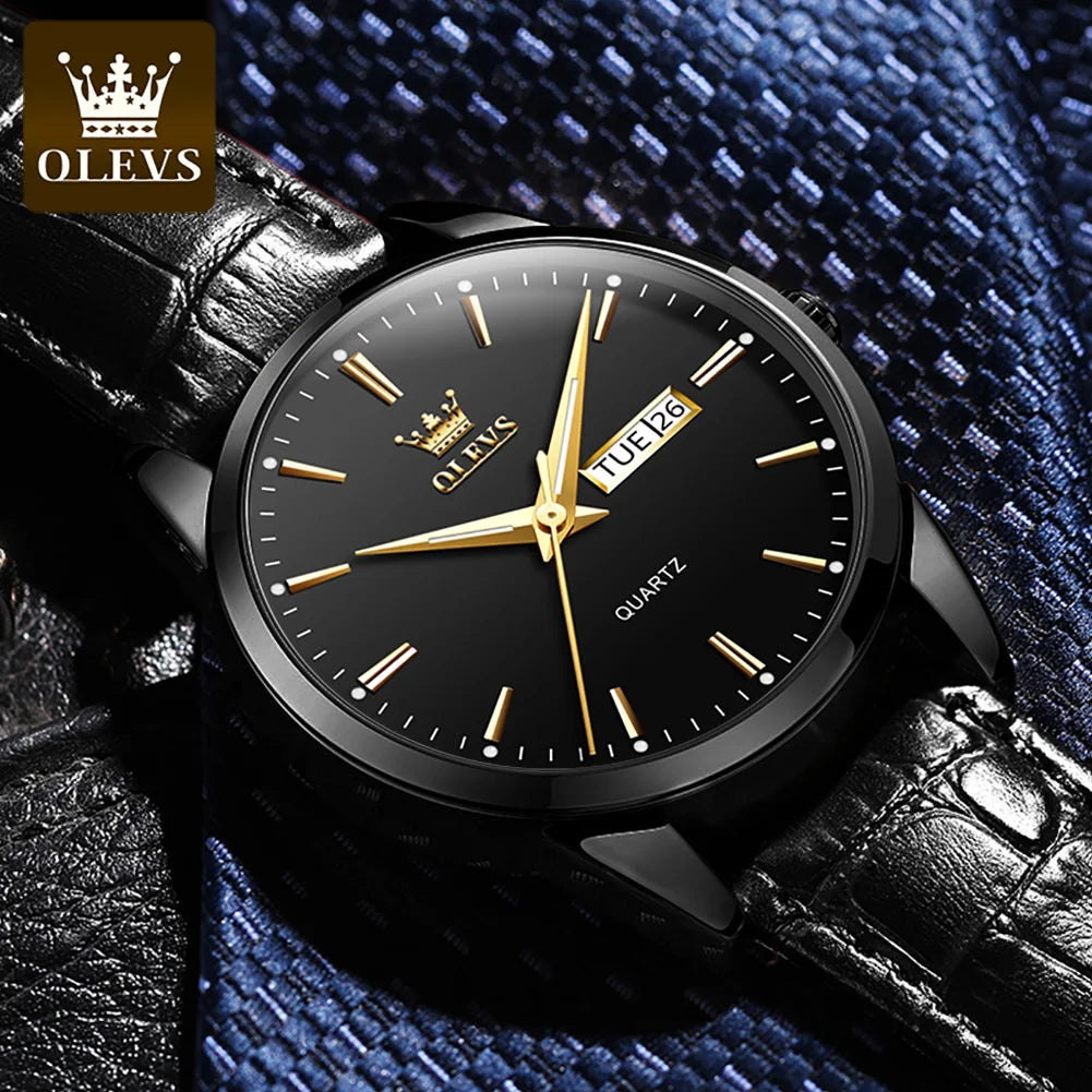 Classic Quartz Watch for Men Waterproof Leather Strap Calendar Sports Business Quartz Wristwatch