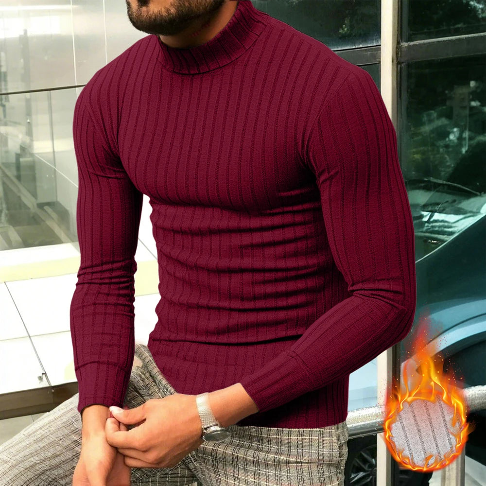 Men's Rollneck Sweater Pullover Knitted Casual  Tops Long Sleeve