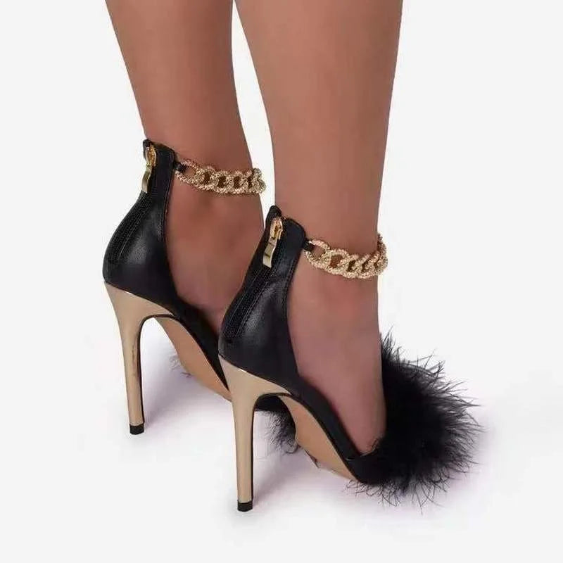 Sexy Feather Heels High Heel Sandals Luxury Shoes Women Designer Luxury Feather Heels