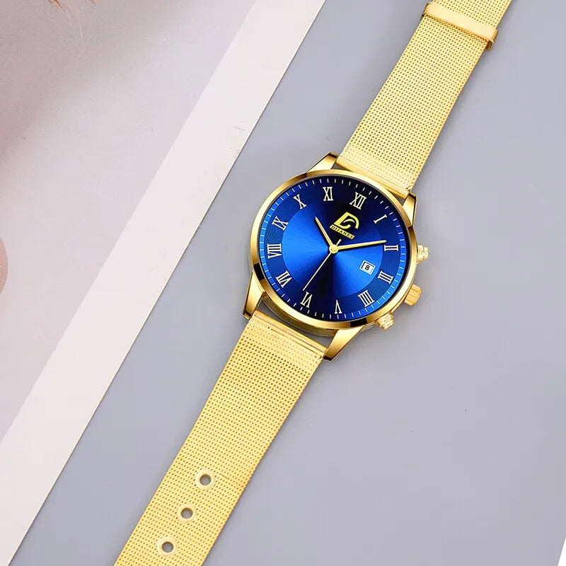 2 pcs kit with luxury watch with 18k gold plated chain