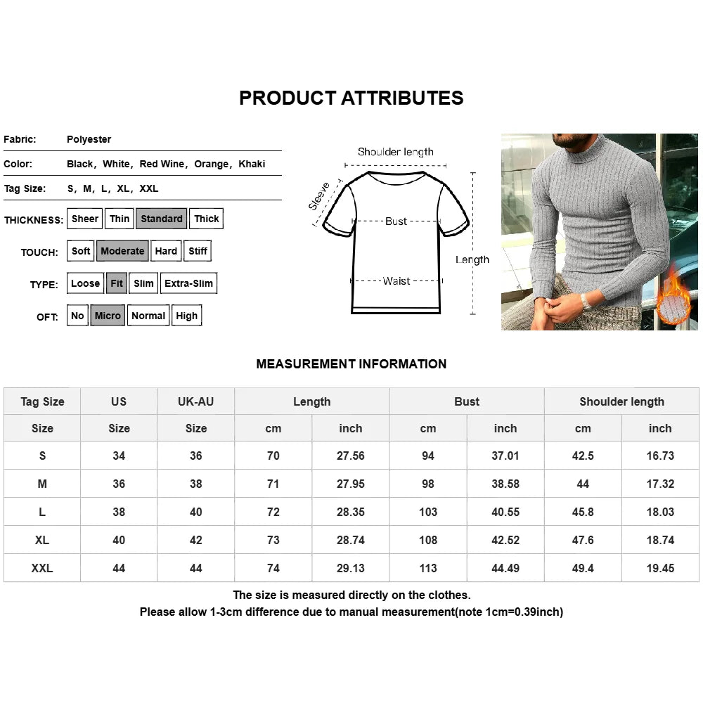 Men's Rollneck Sweater Pullover Knitted Casual  Tops Long Sleeve