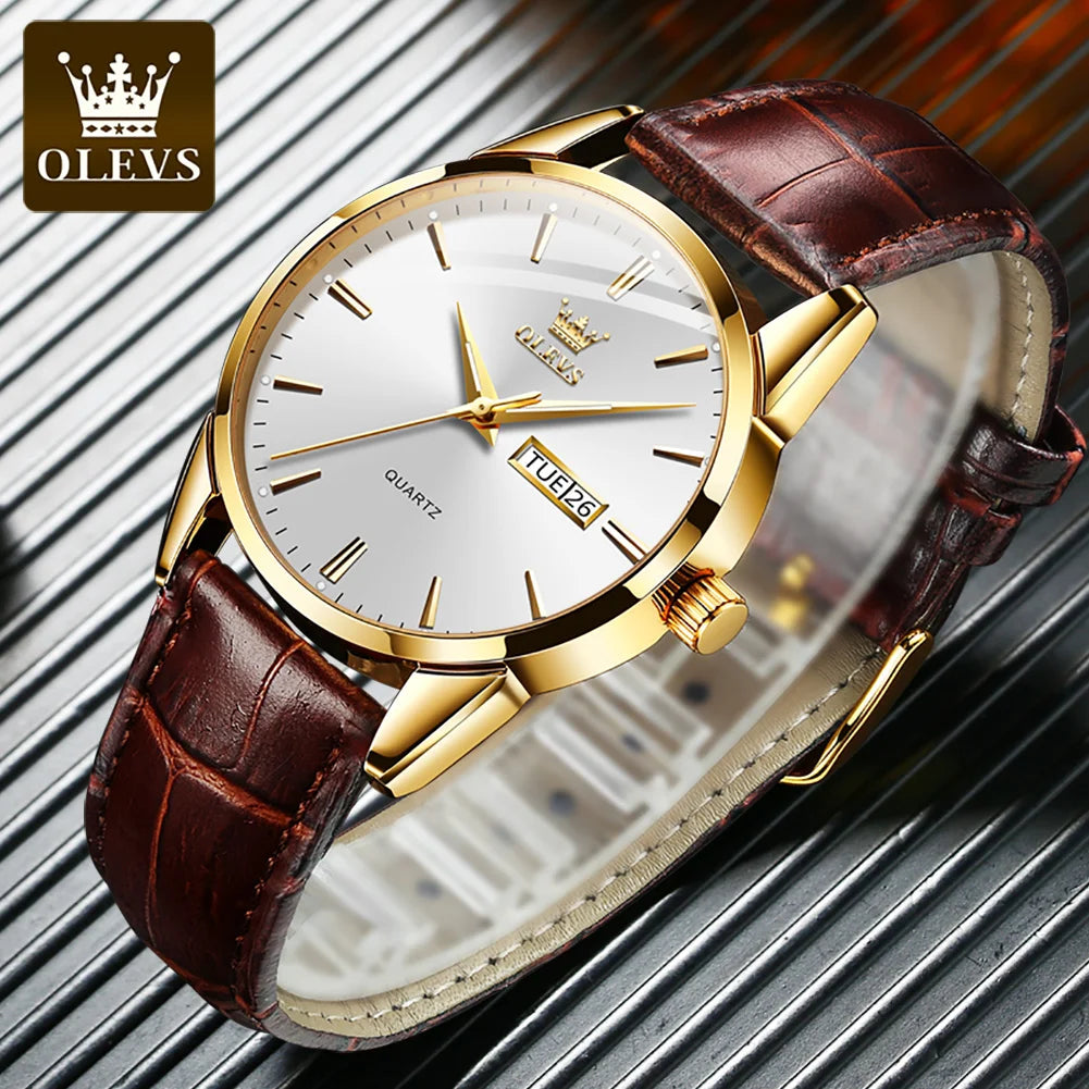 Classic Quartz Watch for Men Waterproof Leather Strap Calendar Sports Business Quartz Wristwatch