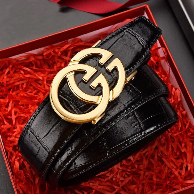 Men belt Genuine Leather Belt Metal Alloy Automatic Buckle Brand Luxury Design Waist Belts for Men Strap Male