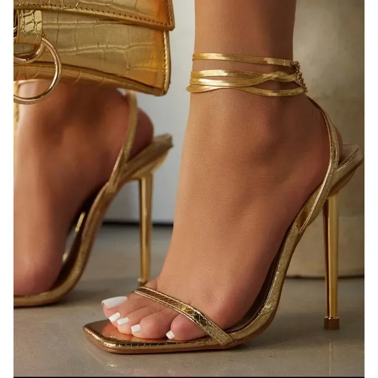 Solid Color Open High Heels Luxury Women High Heels Party Limited Edition Gold High Heels