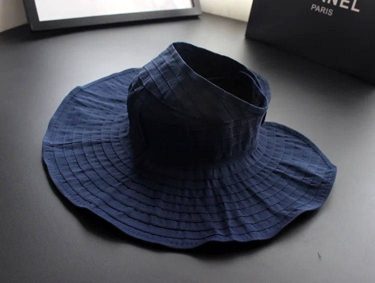 Women Sun Hat Ponytail Straw Wide Brim Visor Summer Cap Adjustable Sun Beach Foldable Hats